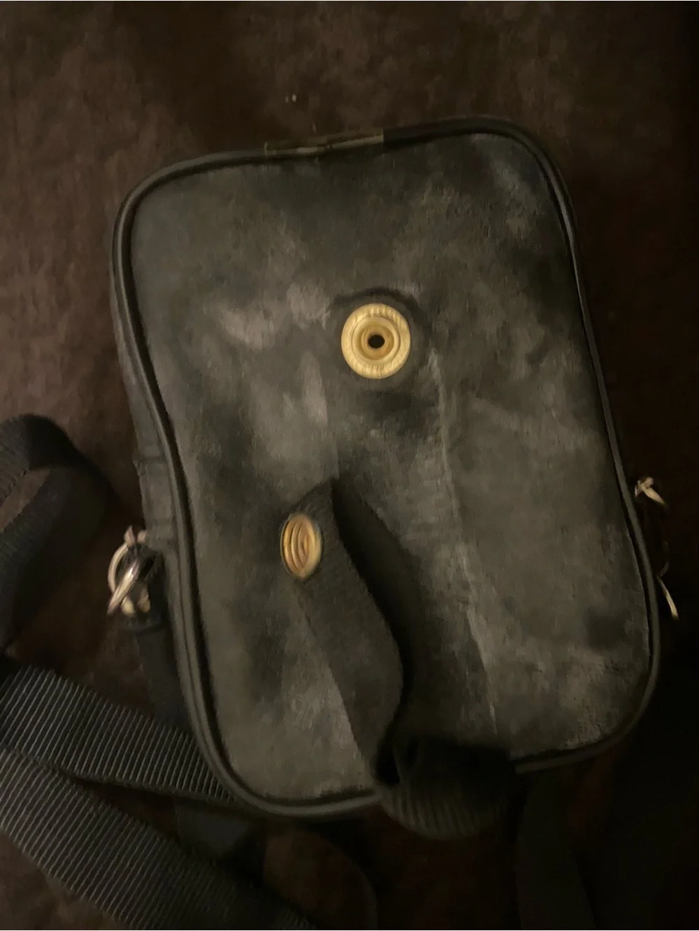 American Vintage Black Leather Crossbody Messenger Bag with Gold Buckle